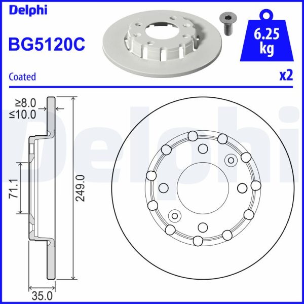DELPHİ BG5120C DS3 ARKA FREN DİSKİ TAKIMI (SOĞUTMASIZ) - Görsel 2