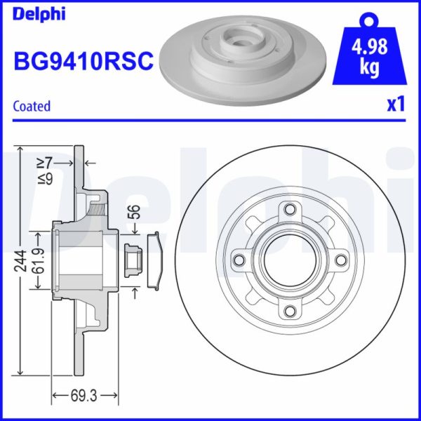 DELPHİ BG9410RSC PEUGEOT 208 - 2008 ARKA FREN DİSKİ TAKIMI (RULMANLI) - Görsel 2