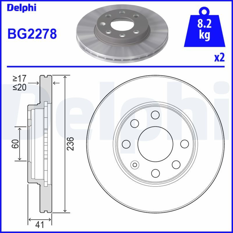 DEL-BG2278 FREN DISKI VECTRA A    88-95 / ASTRA F 91-98 / CORSA B 93-00 / COMBO B 94-01 / ON HAVALI 236-4 (SET)
