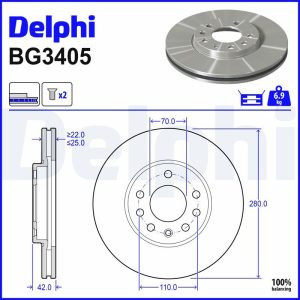 DEL-BG3405 FREN DİSKİ ASTRA H 04-10 / ASTRA G 98-07 / ZAFIRA A 98-05 / MERIVA A 03-10 / ÖN HAVALI 280-5 (SET)