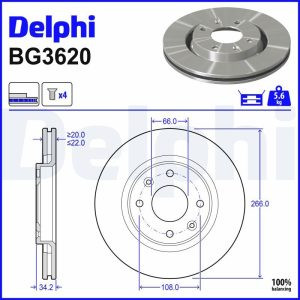 DEL-BG3620T FREN DİSKİ CORSA F / CROSSLAND X / PARTNER / BERLINGO / C-ELYSEE / 301 / C3 / ÖN HAVALI 266-4 (SET)