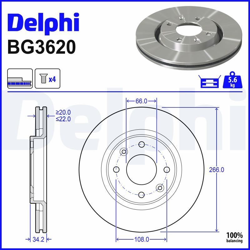DEL-BG3620T FREN DİSKİ CORSA F / CROSSLAND X / PARTNER / BERLINGO / C-ELYSEE / 301 / C3 / ÖN HAVALI 266-4 (SET)