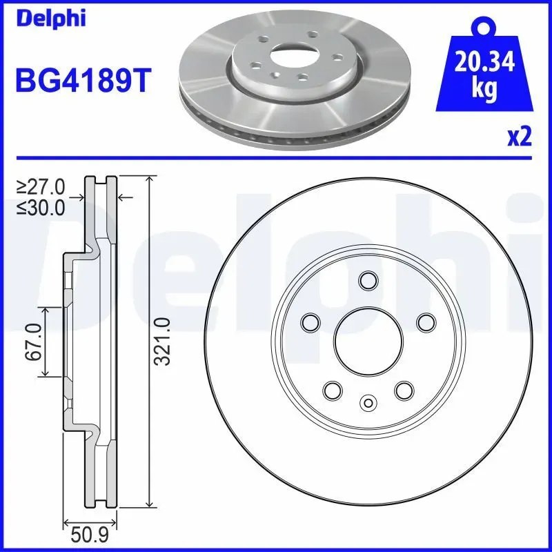 DEL-BG4189T FREN DİSKİ ASTRA J / CASCADA / INSIGNIA A 08-17 / ÖN HAVALI 17 JANT 321-5 (SET)