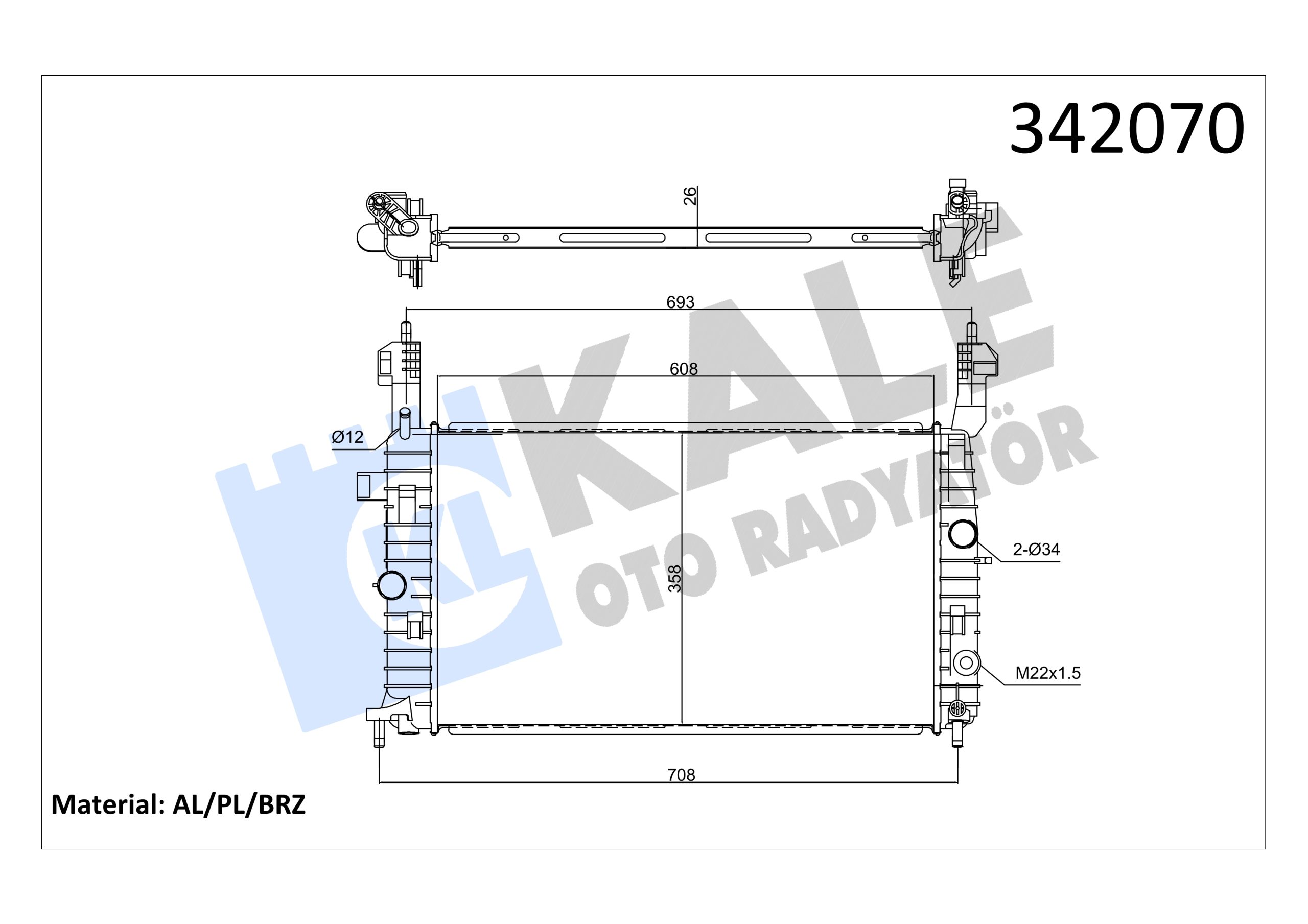 KLE-342070 RADYATÖR SU MERIVA A 03= 1.6-1.8-1.4-1.6 (MT) BRAZING