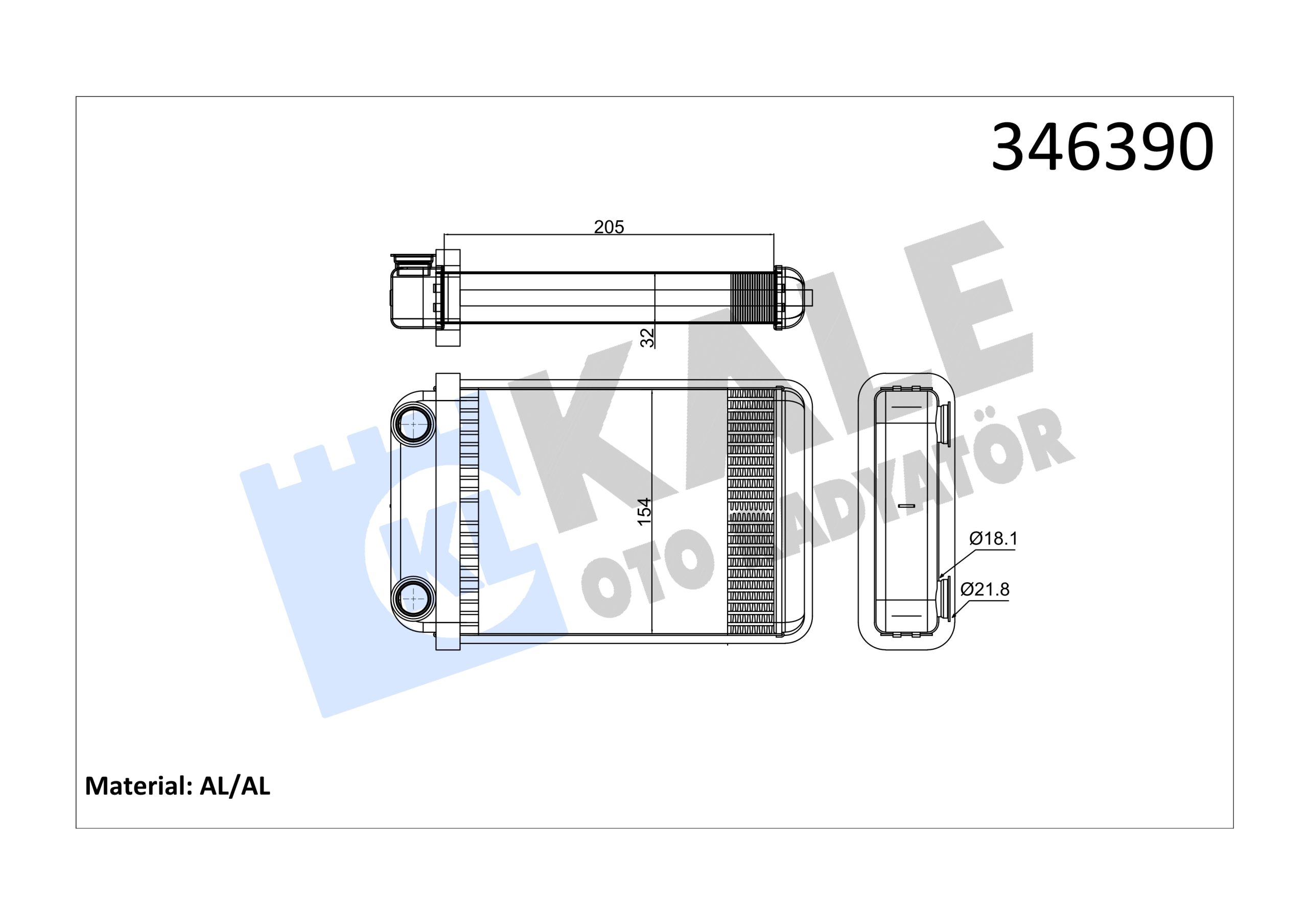 KLE-346390 ADYATÖR KALORİFER ASTRA J / ASTRA K / CASCADA A14NET-A14XER-B14XER-A13DTE-A14XEL-B14NET-A16XER-B16XER