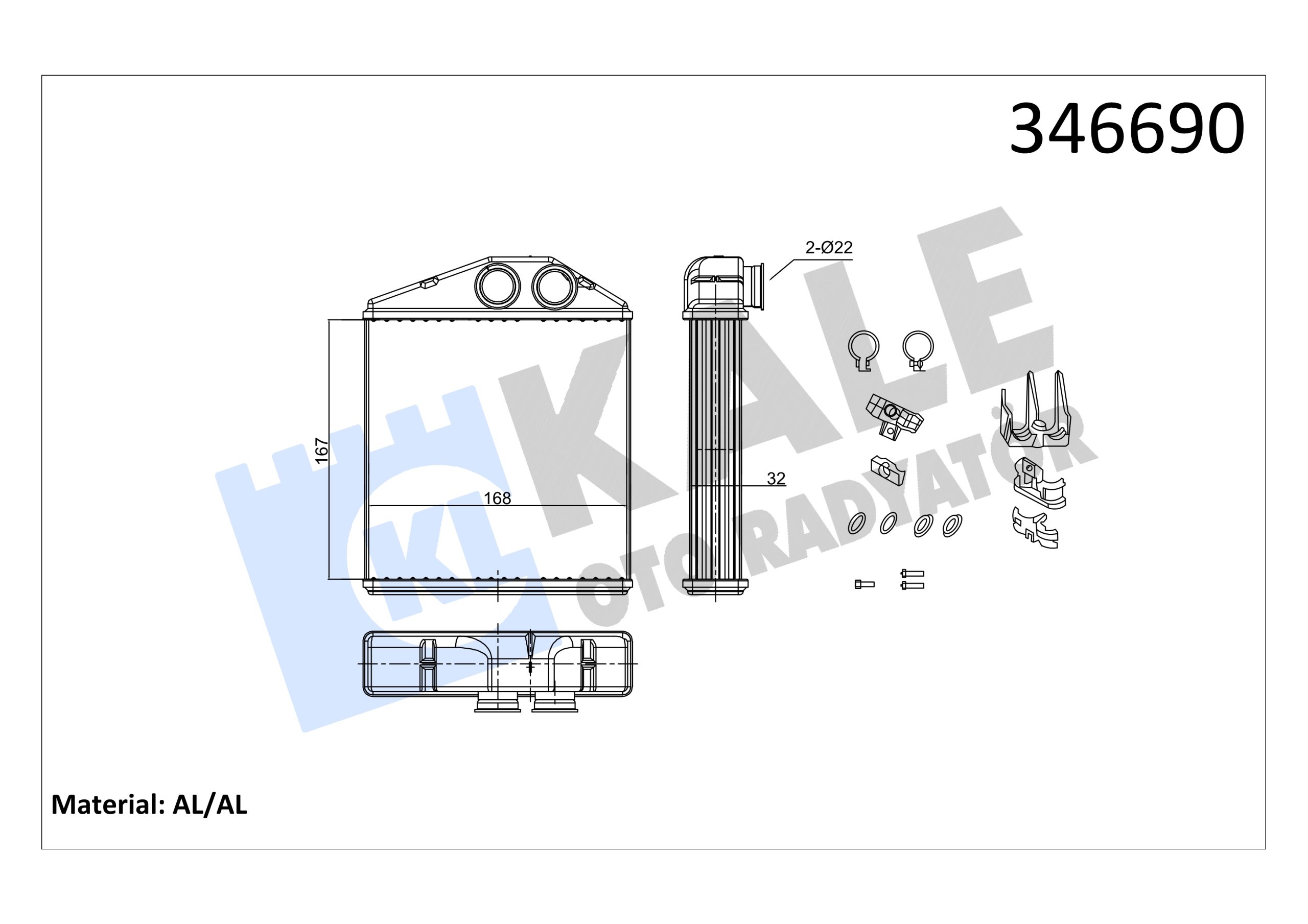 KLE-346690 RADYATÖR KALORİFER CORSA C 00-06 / TIGRA B 04= / BRAZING