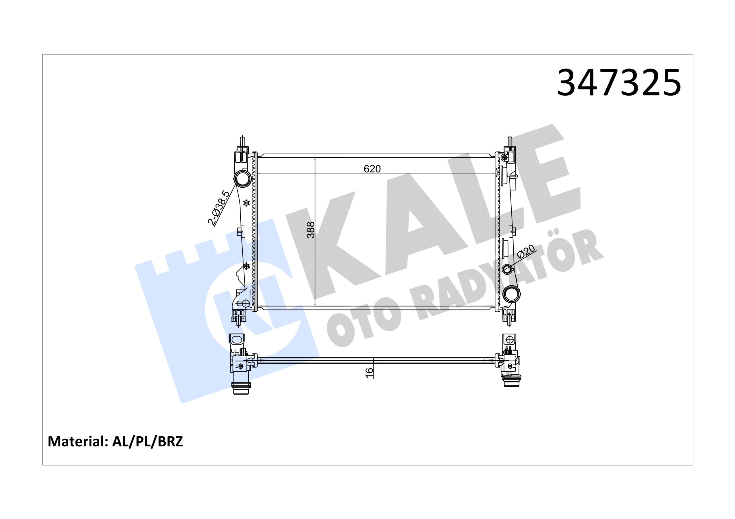 KLE-347325 RADYATÖR SU DOBLO / PUNTO / CORSA D Z13DTH-A13DTE-Z13DTE-A16LER-B16LER M-T BRAZING 16mm