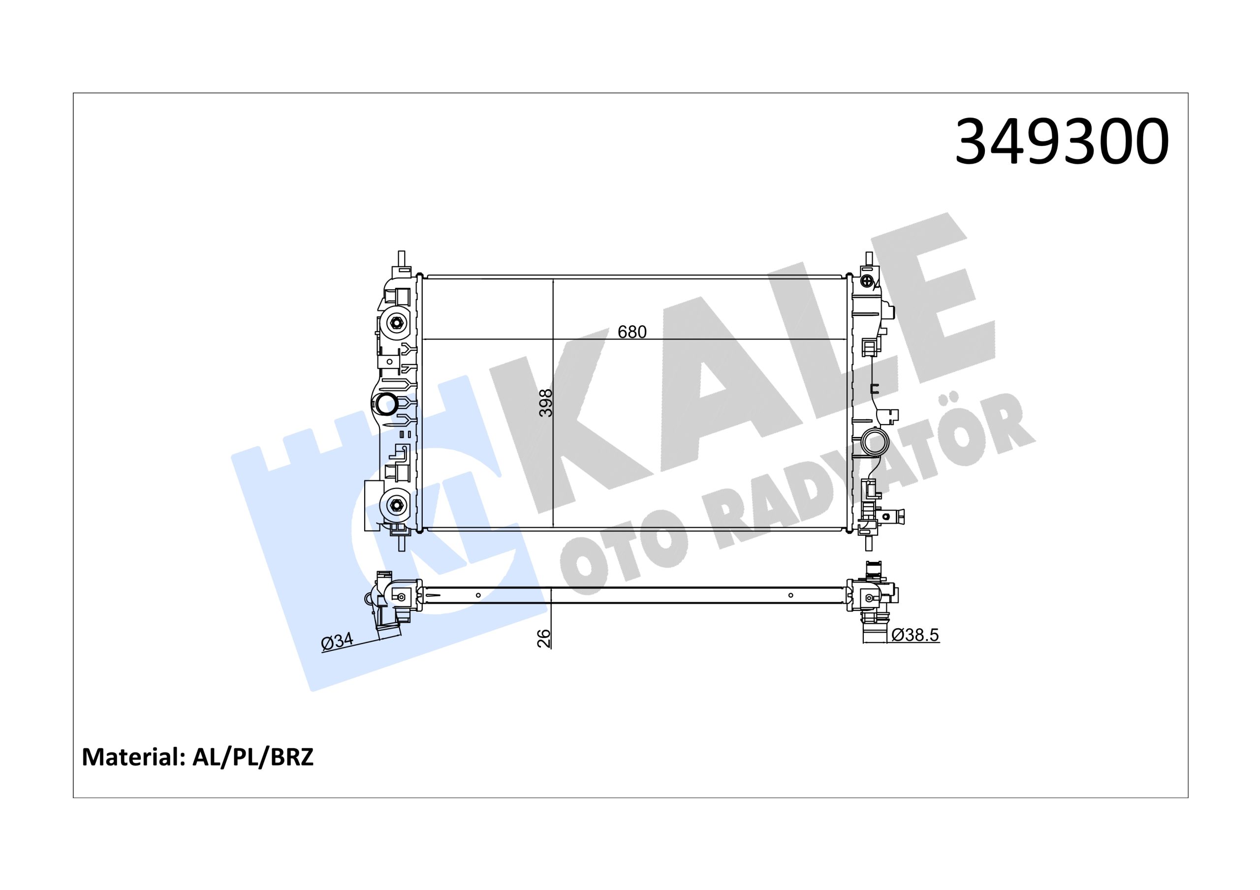 KLE-349300 RADYATÖR SU CRUZE 11-14 / ASTRA J 09-16 / 1.6 (AT) BRAZING