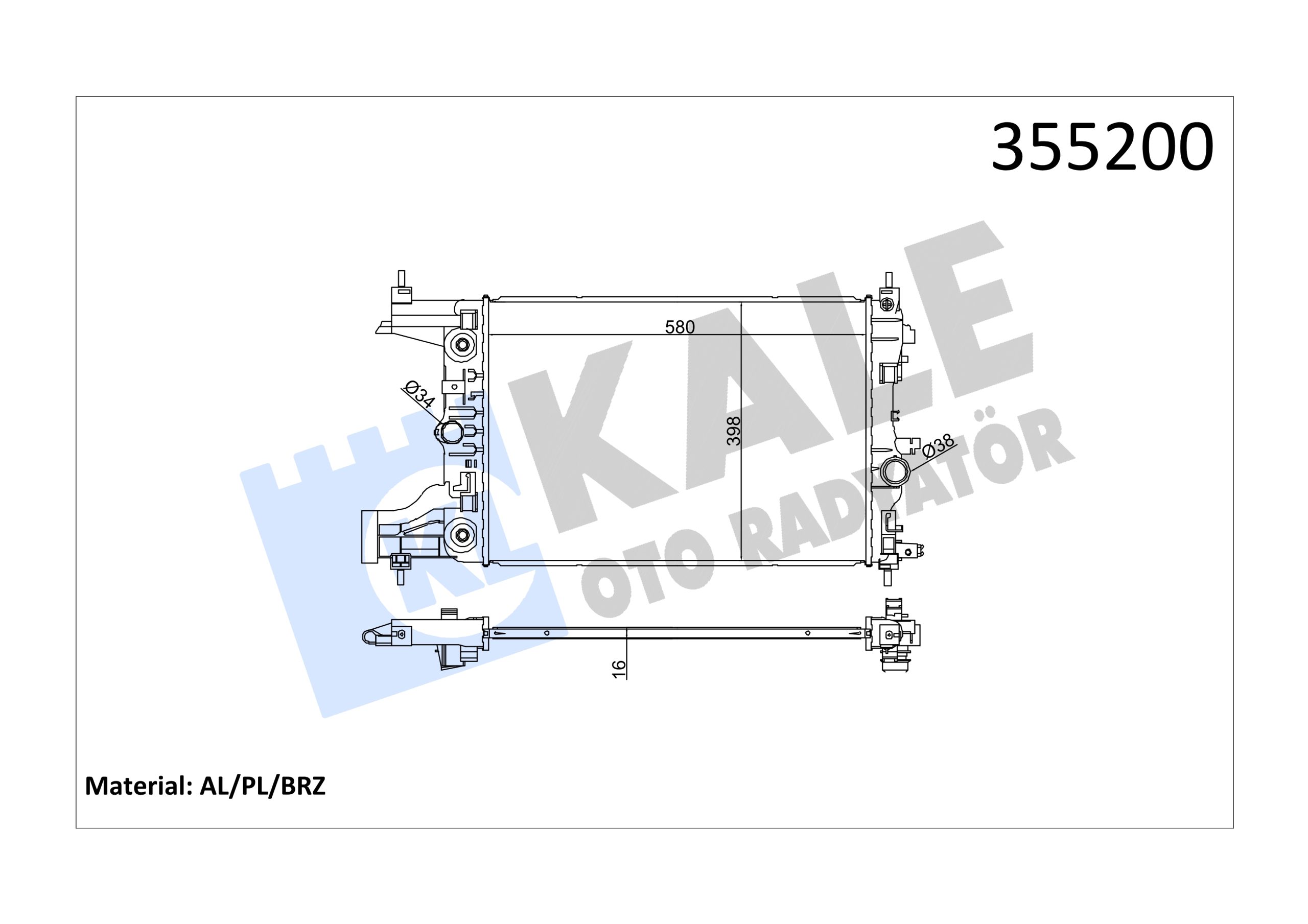 KLE-355200 RADYATÖR SU ASTRA J / CRUZE A16XER-B16XER- AT-BRAZING
