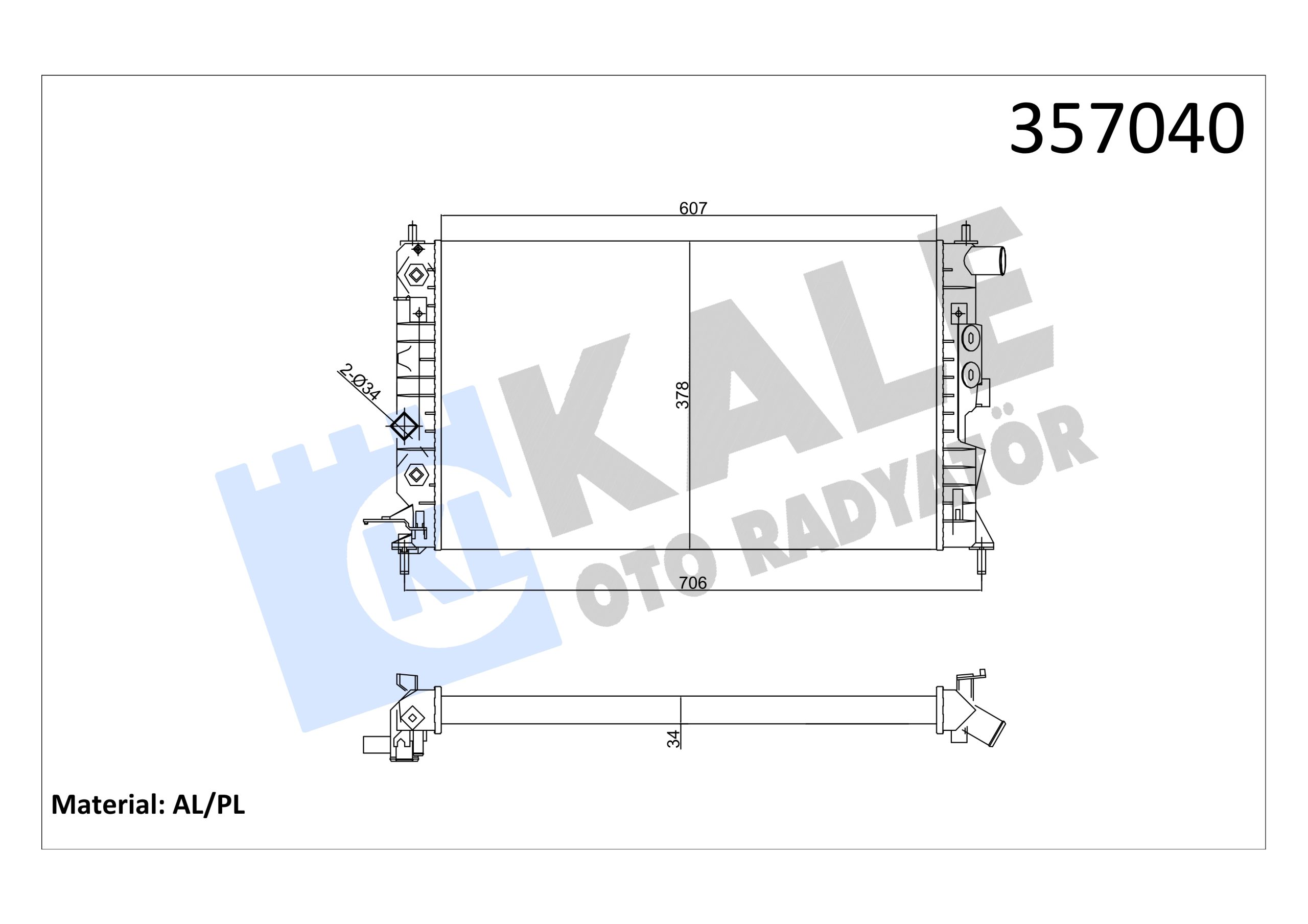 KLE-357040 RADYATÖR SU VECTRA B X16XEL-Z16XE-Z18XE-X20XEV A-T MEKANİK