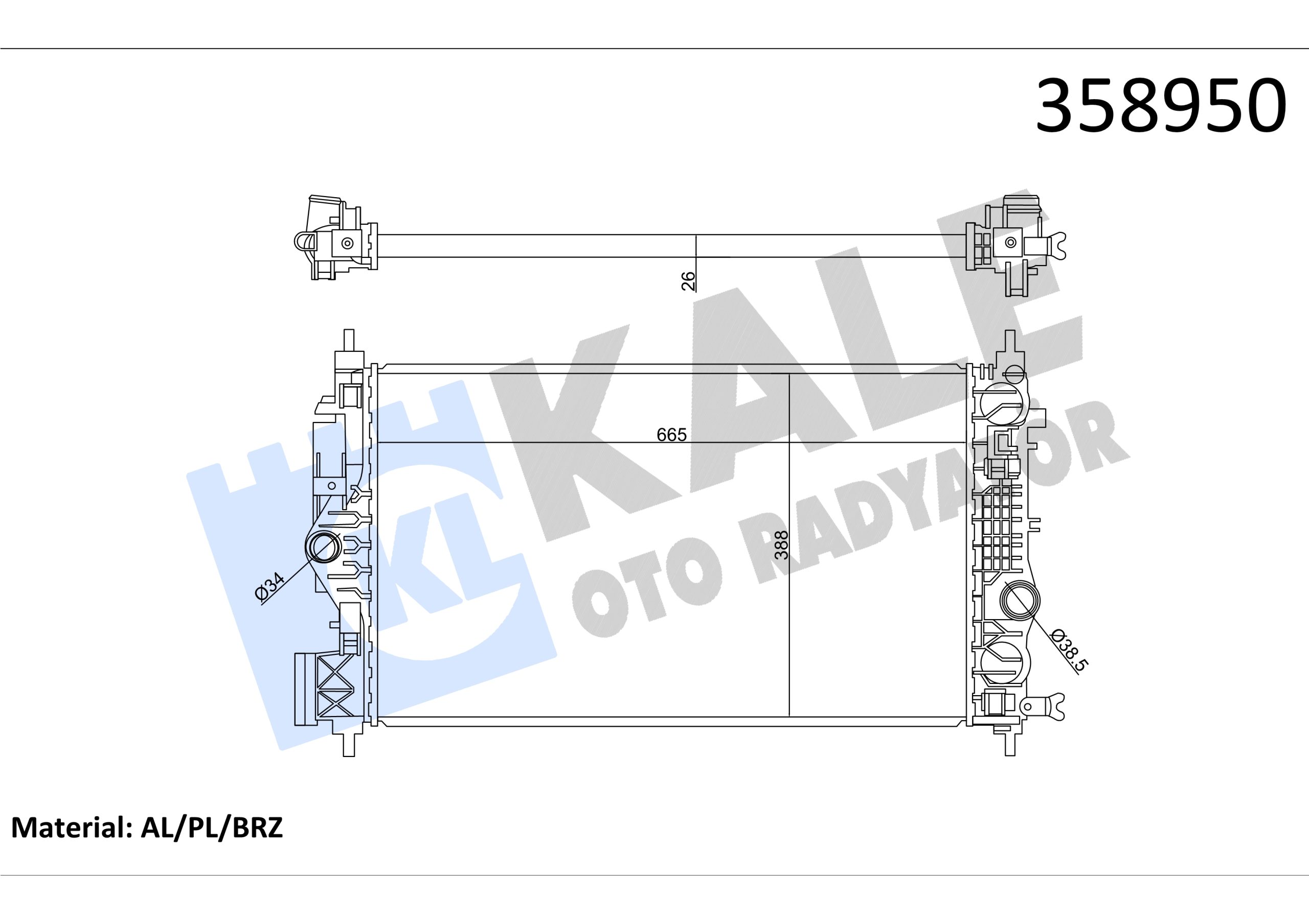 KLE-358950 RADYATÖR SU ASTRA J / INSIGNIA A 12= 1.6 BRAZING