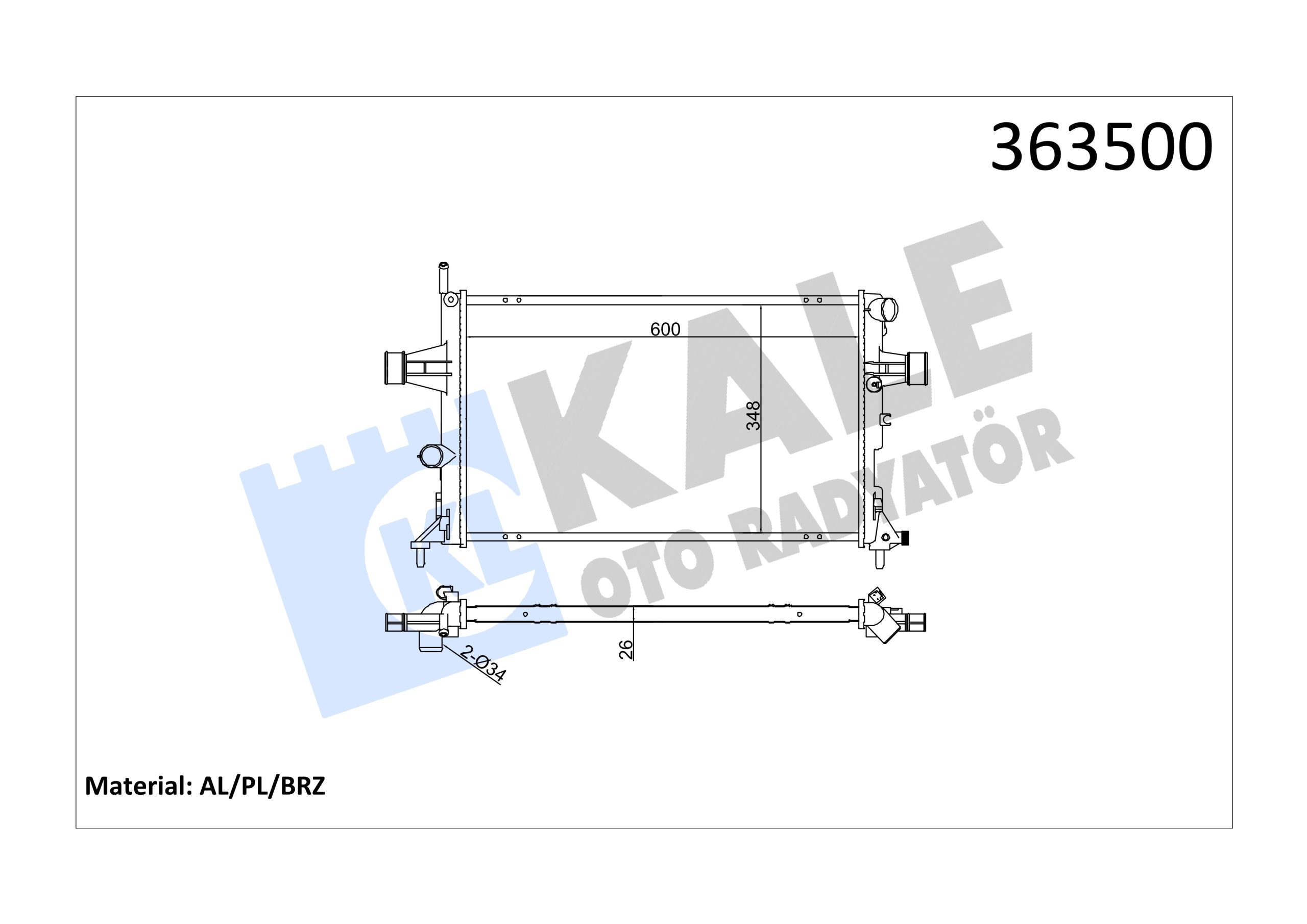KLE-363500 RADYATÖR SU ASTRA G / ZAFIRA A Z14XE-Z16XE-X16XEL-X18XE-Z22SE M-T 26mm BRAZING