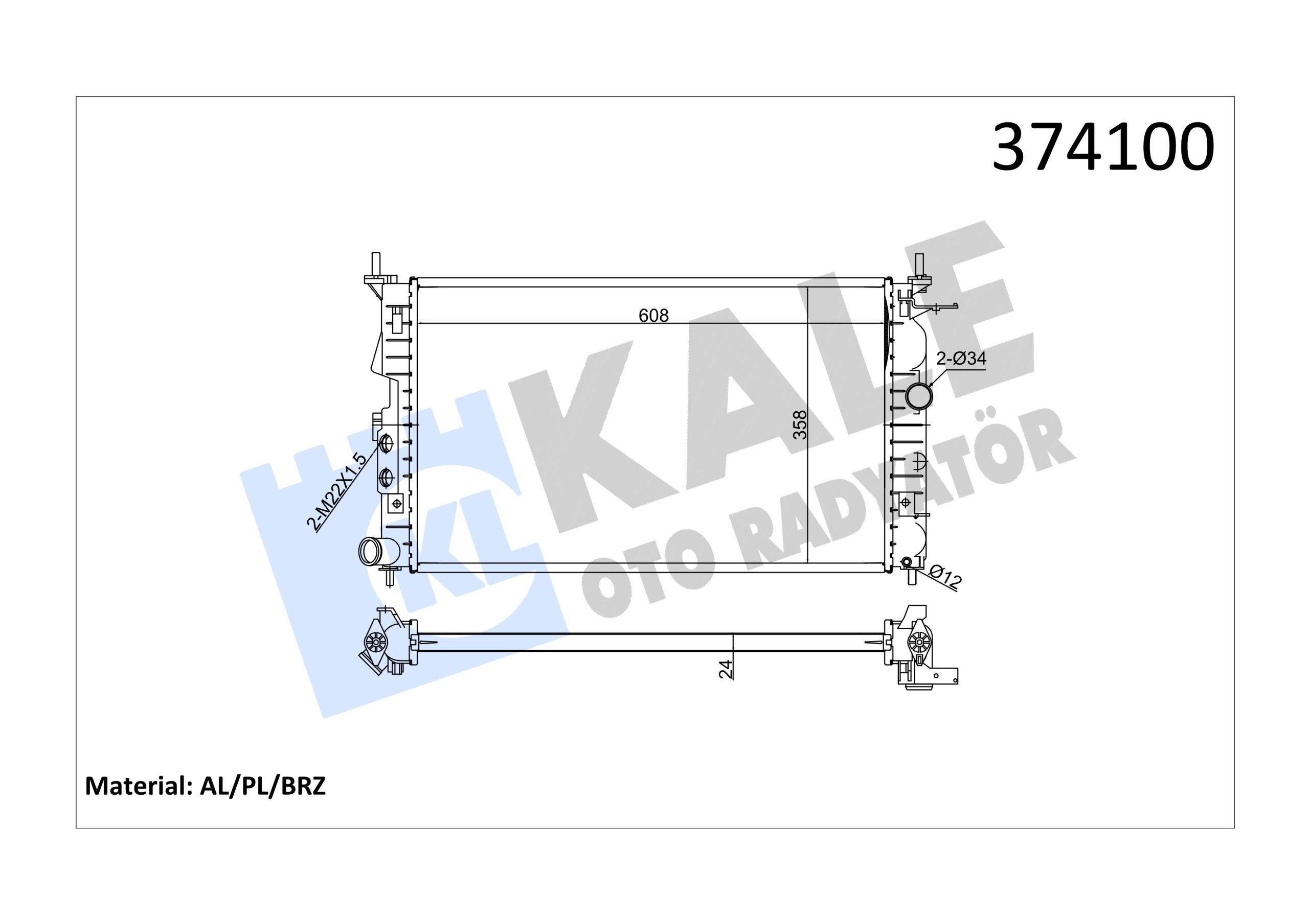 KLE-374100 RADYATÖR SU VECTRA B  X16XEL-Z16XE-Z18XE-X20XEV MEKANİK