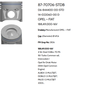 GOE-87-70706-080-0 PİSTON SEGMANLI PALIO / ALBEA / DOBLO / CORSA C 1.3JTD-Z13DT 70HP 080 69.6mm
