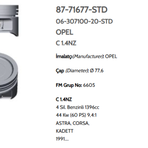 GOE-87-71677-STD-0 PISTON SEGMANLI ASTRA / CORSA 1.4 C14NZ-X14SZ 77,60mm STD