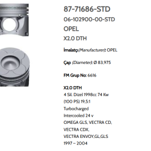 GOE-87-71686-050-0 PİSTON SEGMANLI VECTRA / OMEGA 2.0 X20DTH 84mm 050