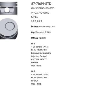 GOE-87-71691-050-0 PİSTON SEGMANLI VECTRA / OMEGA 1.8 C18NZ 84.8mm 050