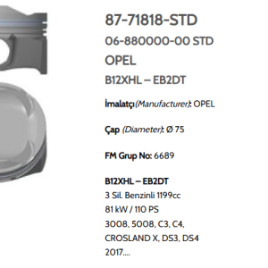 GOE-87-71818-STD PİSTON SEGMANLI CROSSLAND X 18= / C3 / C4 / 208 / 308 / 2008 / 3008 1.0 B12XHL - EB2DT  110HP