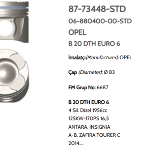 GOE-87-73448-STD PİSTON SEGMANLI INSIGNIA A-B / ZAFIRA C / ANTARA B / CAPTIVA B 2.0CDTI B20DTH 83mm