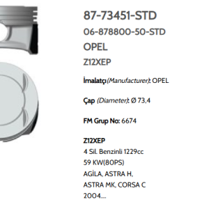 GOE-87-73451-STD PİSTON SEGMANLI CORSA D 06-14 Z12XEP 73.40mm STD