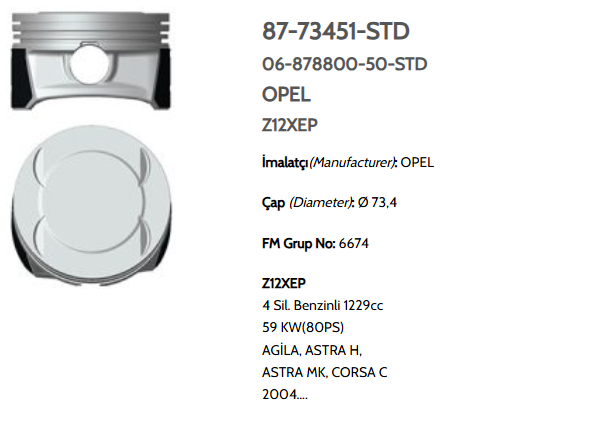 GOE-87-73451-STD PİSTON SEGMANLI CORSA D 06-14 Z12XEP 73.40mm STD