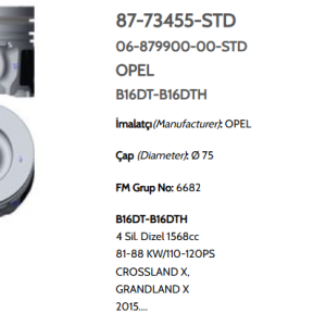 GOE-87-73455-050 PİSTON SEGMANLI COMBO E / 3008 / 301 / GRANDLAND X 1.6 110-120HP B16DTH 75.50mm 050