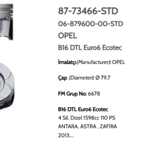 GOE-87-73466-050 PİSTON SEGMANLI ASTRA J 09-15 1.6 16V B16DTL 79.70mm 050