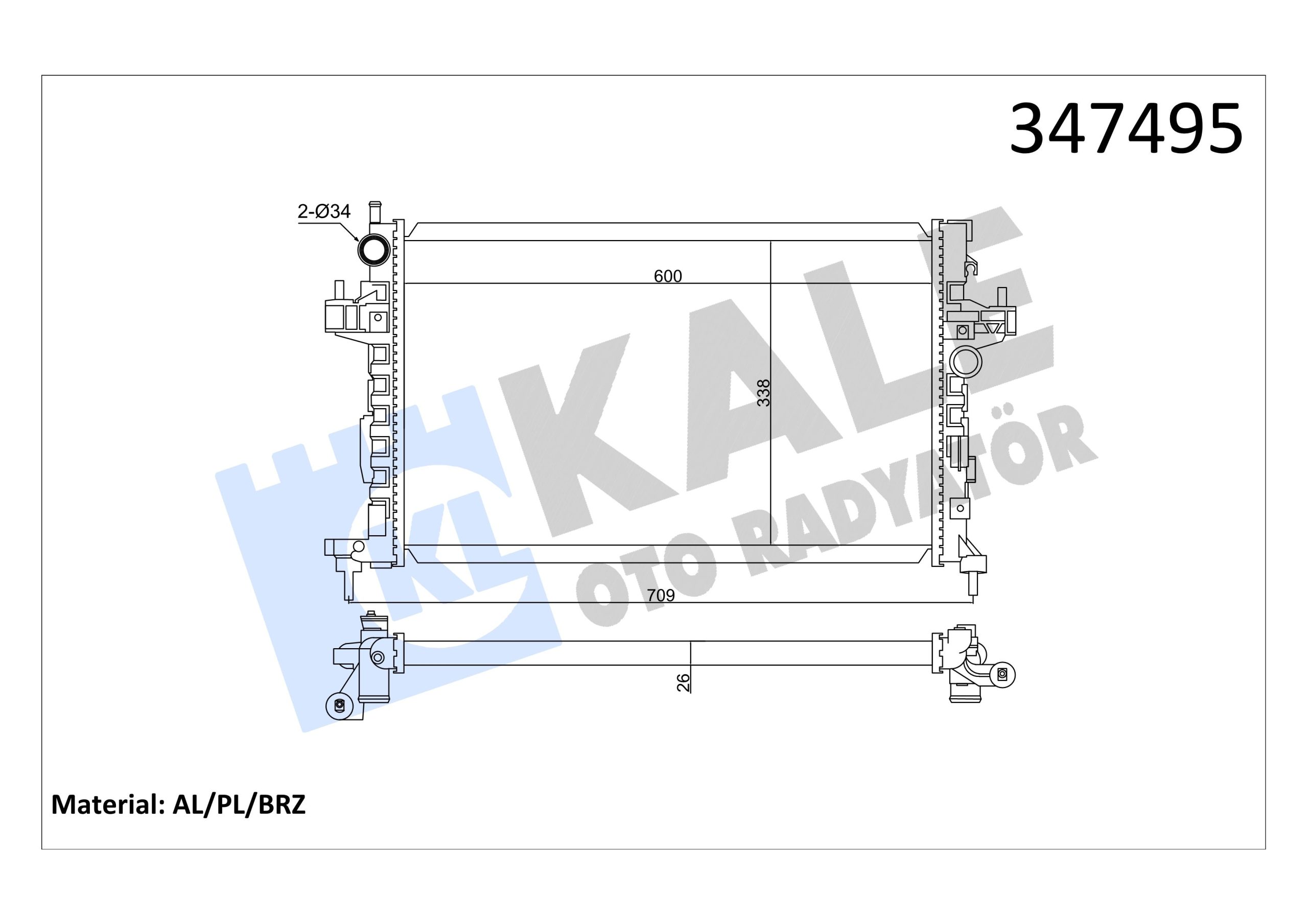 KLE-347495 RADYATÖR SU COMBO C 01-06 / CORSA C 00-06 / TIGRA B 04= / 1.3 CDTI-1.7 CDTI M-T MEKANIK