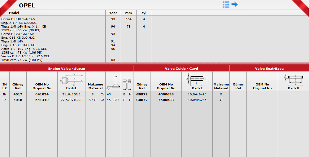 GNS-4017-4018 SUPAP TAKIM ASTRA F / ASTRA G 96-04 1.4İ-1.6İ X14XE-Z14XE-X16XEL-Z16XE 16V