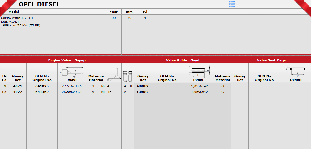 GNS-4021-4022 SUPAP TAKIM ASTRA 1.7DTI / Y17DTI 16V / CORSA / COMBO 00-04 1.7 16V