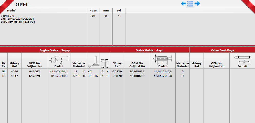 GNS-4046-4047 SUPAP TAKIM VECTRA 1.8 / 2.0 8V (VECTRA A)