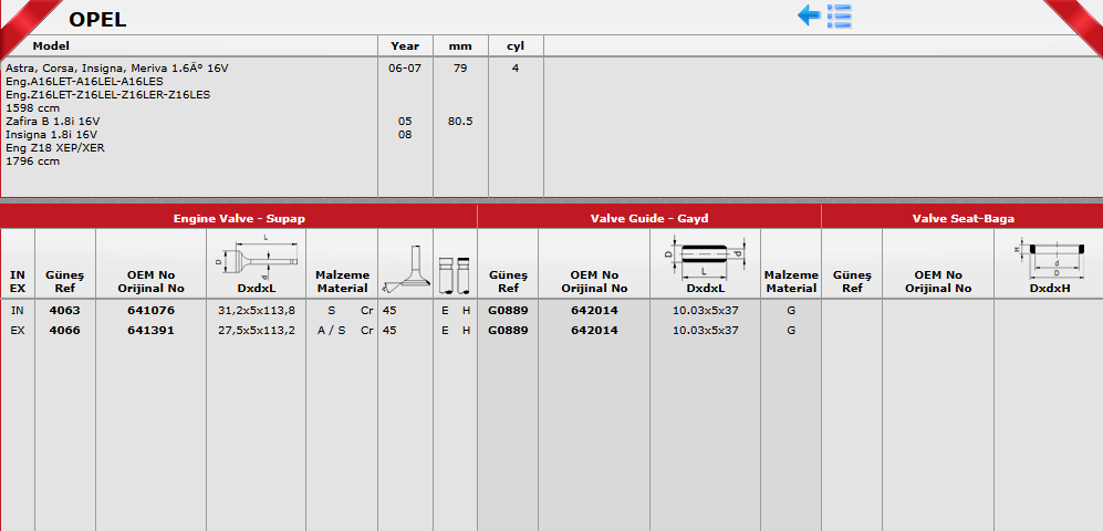 GNS-4063-4066/1 SUPAP TAKIM ASTRA J / INSIGNIA A16LET-Z16LET 180 PS 16V (STELLİTLİ)