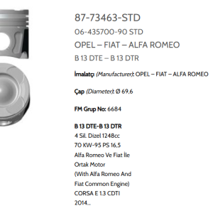 GOE-87-73463-040 PİSTON SEGMANLI EGEA / DOBLO / FIORINO / CORSA E 1.3JTD-B13DTE-B13DTR EURO6 040 69.6mm