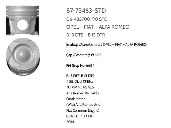GOE-87-73463-040 PİSTON SEGMANLI EGEA / DOBLO / FIORINO / CORSA E 1.3JTD-B13DTE-B13DTR EURO6 040 69.6mm